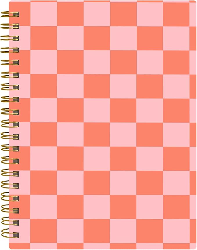 Spiral Journal Notebook,A5 Hardcover Lined Journals for Women 6 x 8.3 in,60 Sheets 120 Pages Thick Paper,Cute College Ruled Writing Notebook for Office Work School(Watermelon Red Checkerboard)