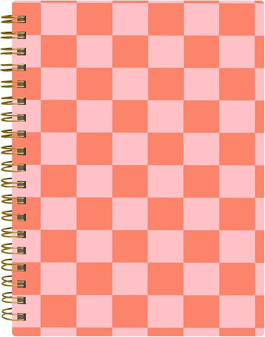 Spiral Journal Notebook,A5 Hardcover Lined Journals for Women 6 x 8.3 in,60 Sheets 120 Pages Thick Paper,Cute College Ruled Writing Notebook for Office Work School(Watermelon Red Checkerboard)