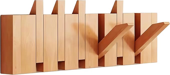 Wall Mounted Coat RackHooks Piano Key Hangers Natural Solid Wood Hanger Non-Woven Fabric Clothes Hangers for Closet, Kitchen, Bedroom, Bathroom, Entryway (Beech, 6 Hooks)