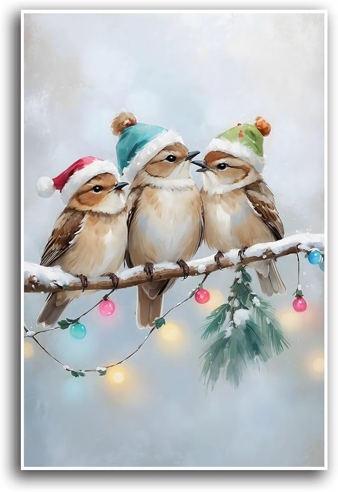 Canvas Wall Art Christmas Birds Winter Art Print Wall Art Holiday Poster Trendy Christmas Decor 28x40in-UnFramed