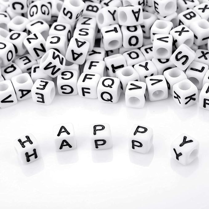 Augshy 500PCS White Letter Beads for Bracelets Making, Alphabet Beads for Bracelets Making (6 mm)