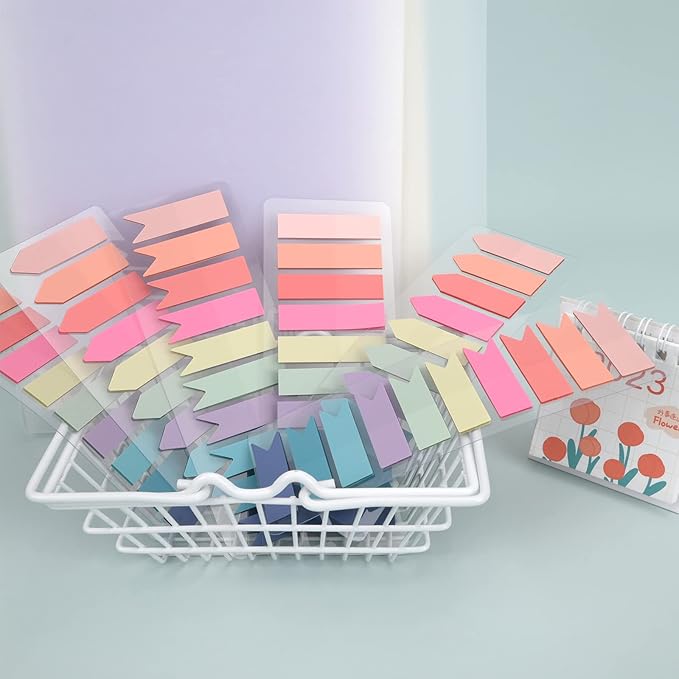 Temiary 1200 Pieces Transparent Sticky Index Tabs, Page Markers for Annotating, Translucent Morandi Arrow Flag Tab for Bookmarks Bible Tabs Notebook School Supplies