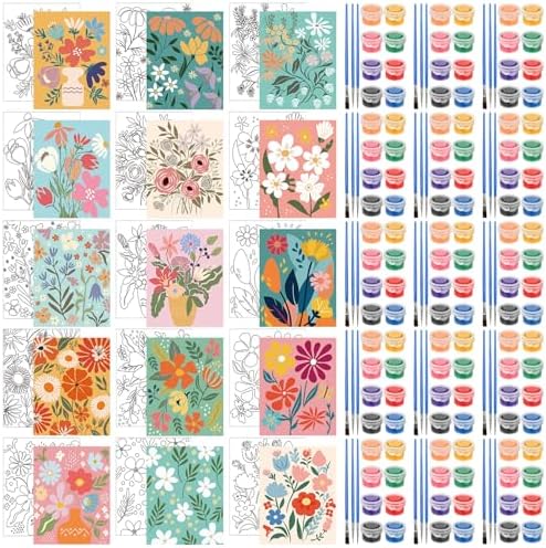 Sherr 75 Pcs 15 Set Floral Pre Drawn Canvas Kit for Painting Craft Sip by Sherr