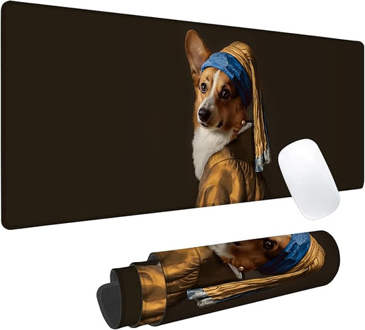 Corgi Dog Gaming Mouse Pad, Office Desk Mat, Anti-Slip Rubber Base Cool Aesthetic Mouse Pads for Computer Laptop Keyboard School Home Desktop Gamer Home Accessories Decor 31.5" x 11.8"