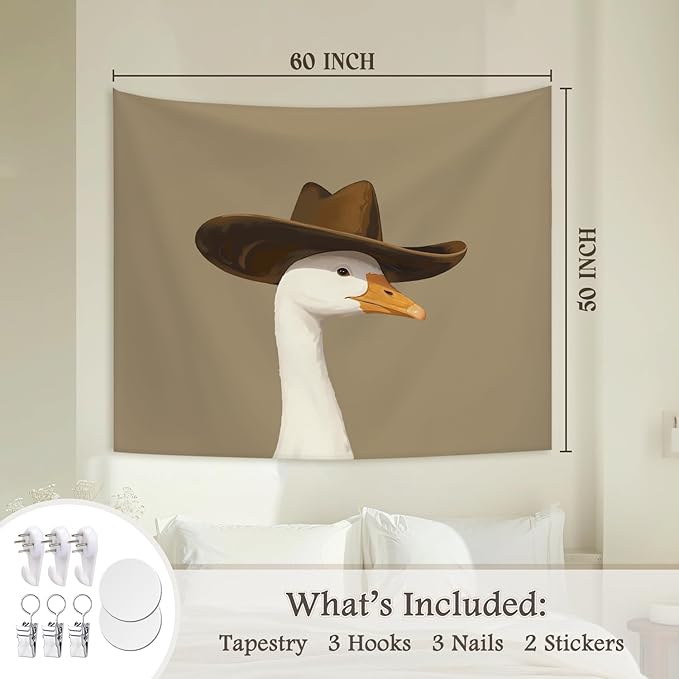 STHTTSW Vintage Western Goose Tapestry, Funny Cowboy Goose Tapestries Wall Blanket, Trendy Duck Wall Hanging Decor for Nursery Living Room Home Bedroom, 50x60 Inch