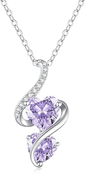 LOUISA SECRET Unique Double Heart Necklace Gifts for Wife Women, 925 Sterling Silver Tiny Birthstone Pendant Jewelry Gift for Her Girlfriend Mom Valentine's Day Anniversary Mother's Day Birthdays & Christmas