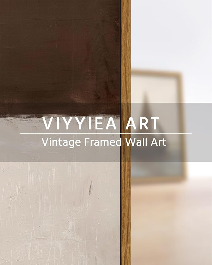 VIYYIEA Modern Abstract Framed Wall Art, Brown Grey Wall Art Bedroom Neutral Decor, Canvas Print Color Pictures, Living Room Vintage Decor, 12x16 inch