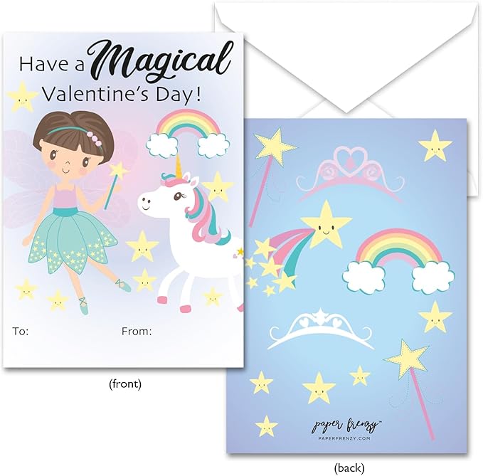 Paper Frenzy Fairy Themed Valentine Cards WITH ENVELOPES- 25 Pack