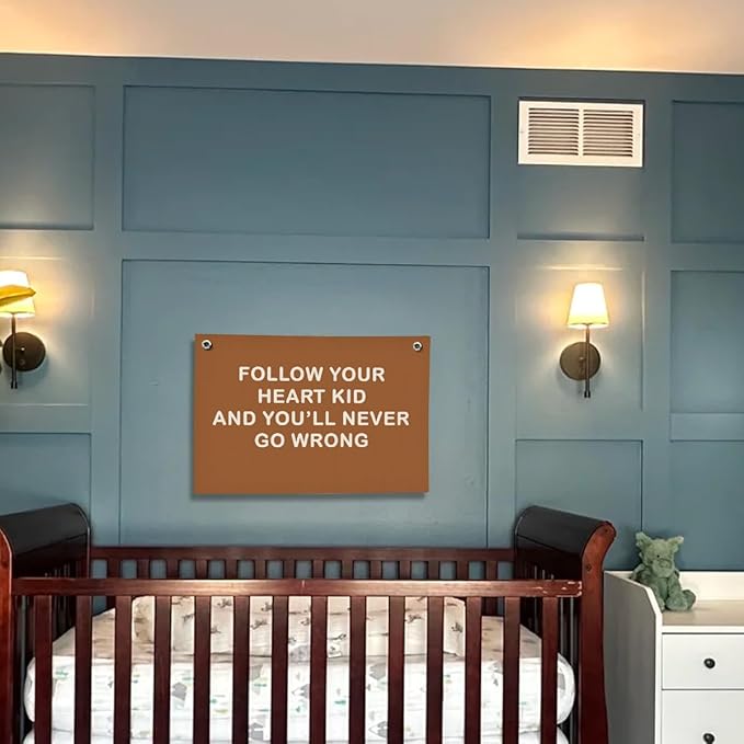 Baby Boy Nursery Decor, Inspirational Wall Decor Hanging Linen Banner,Playroom Navy Blue Motivational Wall Flag for Kids Boys Room Playroom Nursery Wall Art, 20x30 Inch