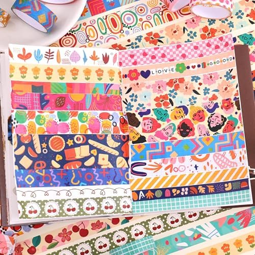 emmoolife 35 Rolls Washi Tape Set, Colorful Cute Floral Writable Decorative Tapes for Scrapbooking and Bullet Journaling, Junk Journal Supplies, DIY Planner Art, 5-30mm Wide 9.84ft Long/Roll - Image 6