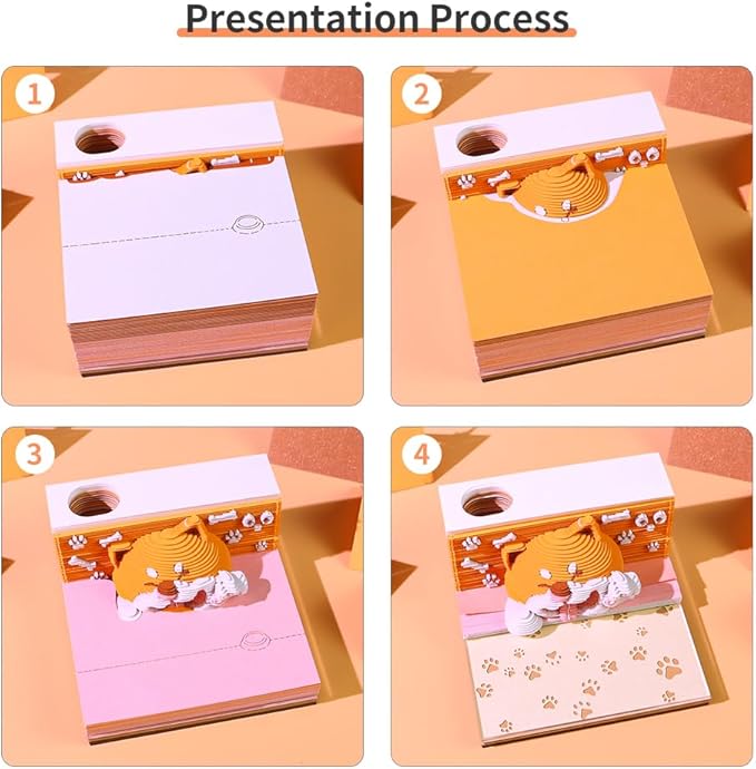 3D Calendar 2026, Cute Dog Time Piece Calendar 2026, Daily Tear-Off Memo Pad with LED Glow, Paper Carving Desktop Decoration, Unique Holiday & New Year Paper Craft Gift