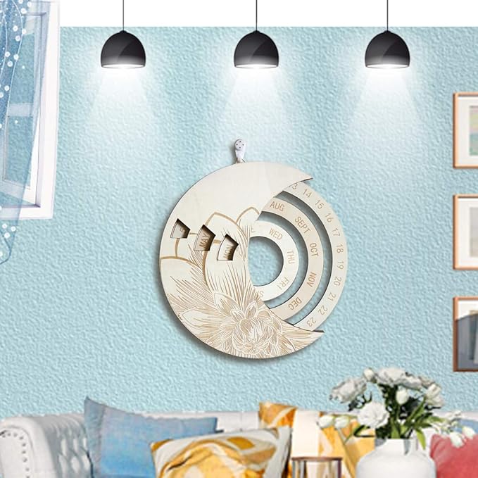 GOTOTOP 5 pcs Moon Phase Mirror, Wooden Frame Acrylic Mirror Wall Decor for Home, with Adjustable Moon Orientation for Bohemian Room Decor (02)