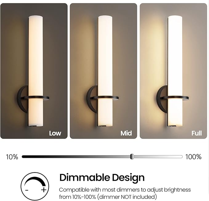 Black Wall Sconces Set of 2, 18 inch Bathroom Sconces with Acrylic Shade 18W 3000K LED Dimmable Modern Wall Sconces Wall Lights for Bedroom Living Room Hallway Stairway