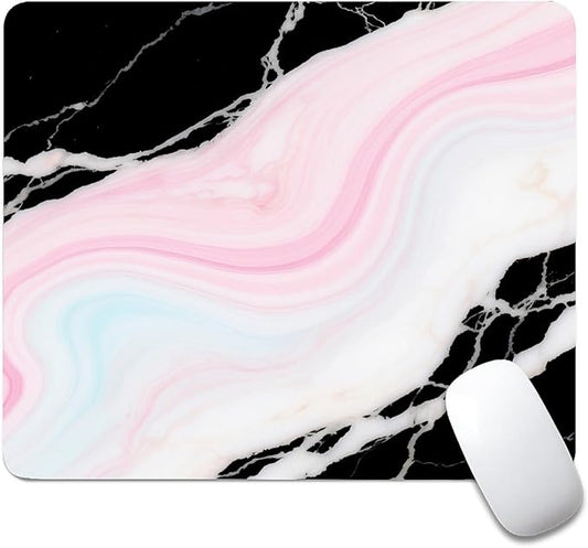Square Mouse Pad Black Pink Marble, Personalized Premium-Textured Custom Mouse Mat Design, Washable Mousepad Cloth, Non-Slip Rubber Base Computer Mouse Pads for Wireless Mouse