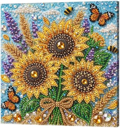 DIY Pearl Painting Kit for Adults, Sunflower Flower Gem Art with Wood Frame, 20x20cm Pearl Diamond Craft, Floral Wall Decor Gift for Women, Beginners Relaxing Hobby Kit by Unknown