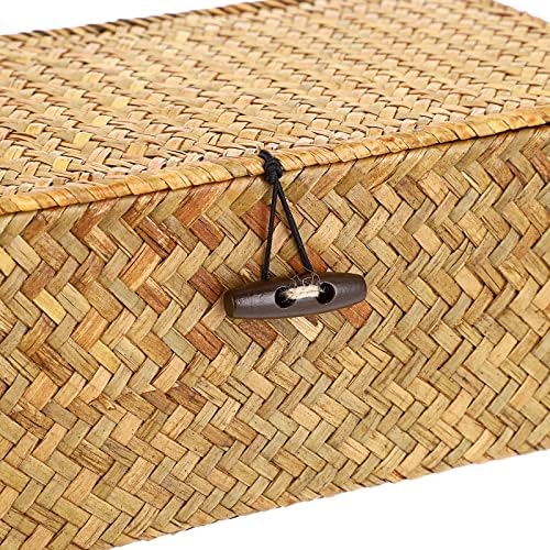 Hipiwe Small Woven Shelf Baskets Bin with Lid Seagrass Wicker Storage Box - Image 6