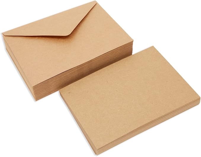 Best Paper Greetings Blank A7 Note Cards & Envelopes Set - Kraft Paper Stationery & Blank Cards and Envelopes - DIY Paper Crafting Supplies & Letter Writing Stationery - 5x7 In, 50-Pack, Brown Kraft