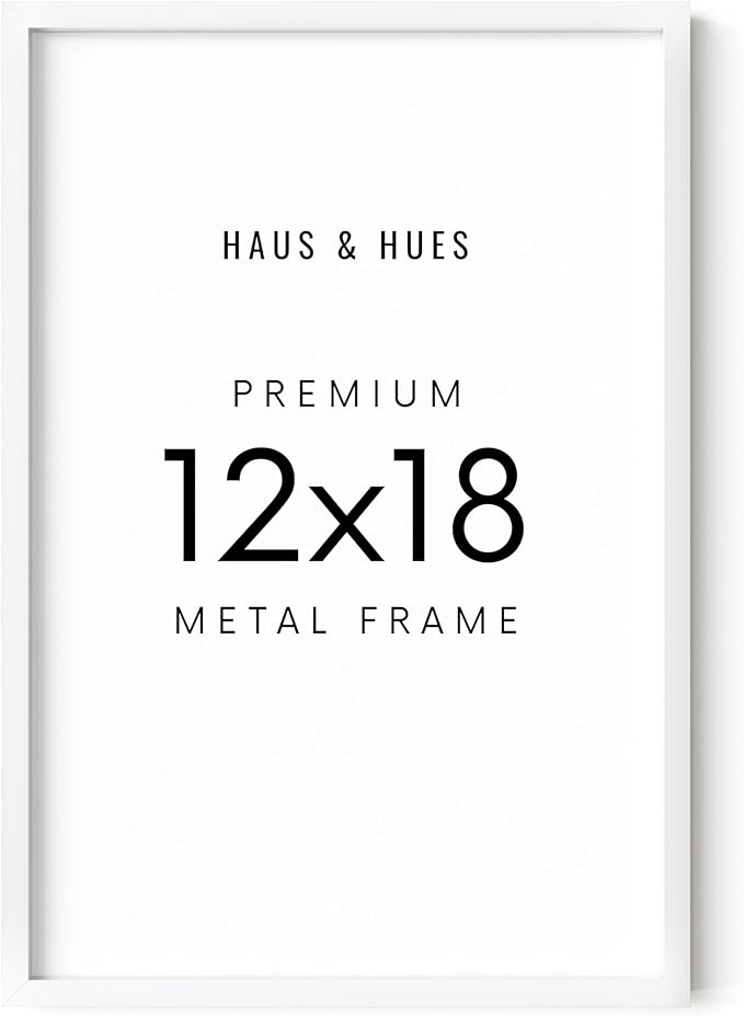 HAUS AND HUES 12x18 White Aluminum Poster Frame - Vertical & Horizontal Hanging, Shatterproof Plexiglass - Ideal for Home, Room, Office (12x18 in, White)
