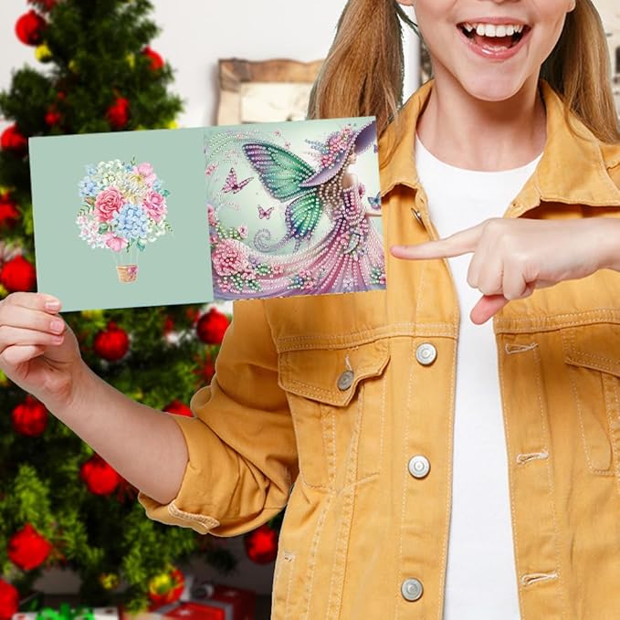 Ceitura 6Pcs DIY Diamond Art Painting Crafts Rhinestone Painting Greeting Card Making Kit Postcard for Holiday Christmas New Year Party Favors (Fairy Girl)