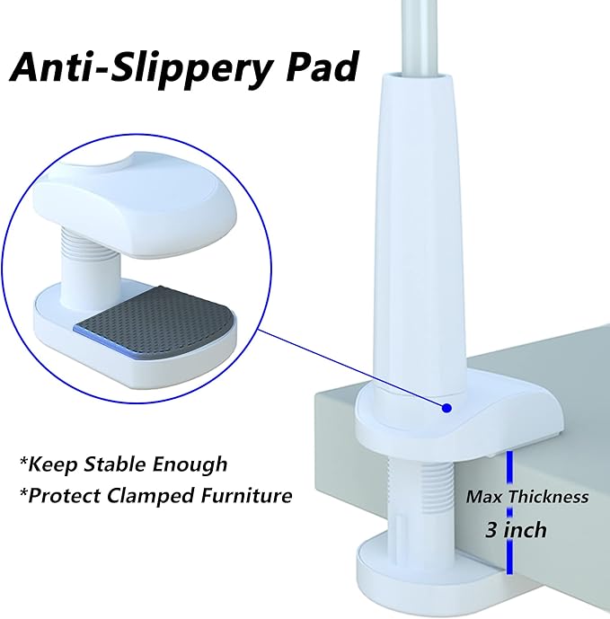 Cell Phone Clip Bed Stand Holder, with Grip Flexible Long Arm Gooseneck Bracket Mount Clamp for Desk, Compatible with iPhone 14 Pro Max XR X 8 7 6 or Other 3.5-7" Devices (White)
