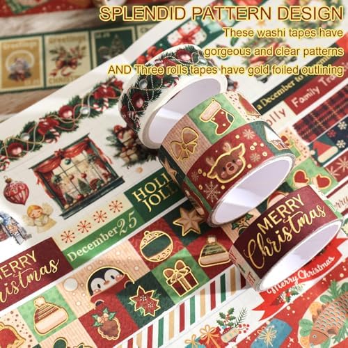 25 Rolls Christmas Gift Washi Tape Set, Festivals New Year Decorative Tapes for Scrapbooking, Junk Journal supplies, DIY Crafts Gift, Party Decorations, Bullet Journaling, 5-50mm Wide 9.84ft long/Roll - Image 5