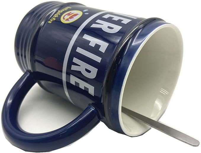 Coffee Mug Cups Ceramic Tea Cup Fire Extinguisher Shaped Handmade Cute Mugs With Lid Spoon Handle Office Home Hot Ice Chocolate Milk Mugs Gifts Microwave Dishwasher Safe Travel Mugs (Blue)