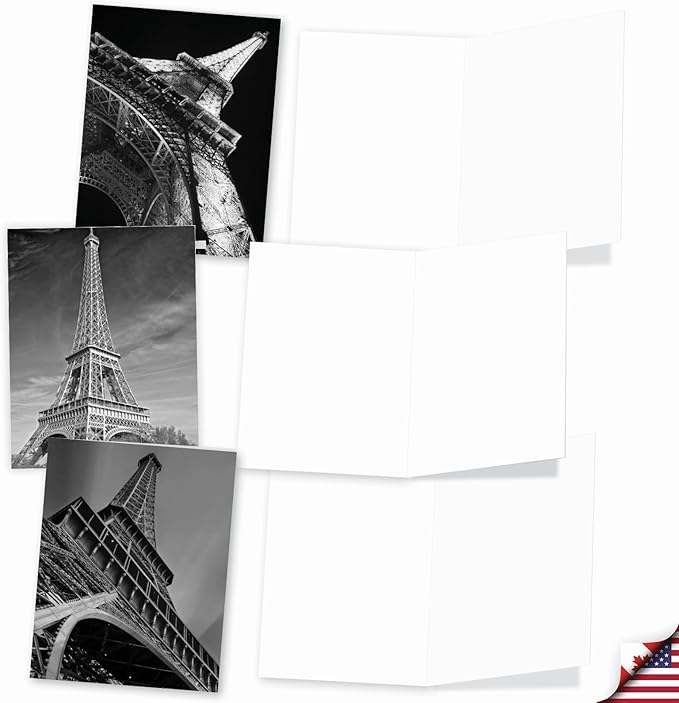 The Best Card Company - 20 All Occasion Blank Greeting Cards (4 x 5.12 Inch) - Monocolor Photos (10 Designs, 2 Each) - Towering Paris AM7028OCB-B2x10