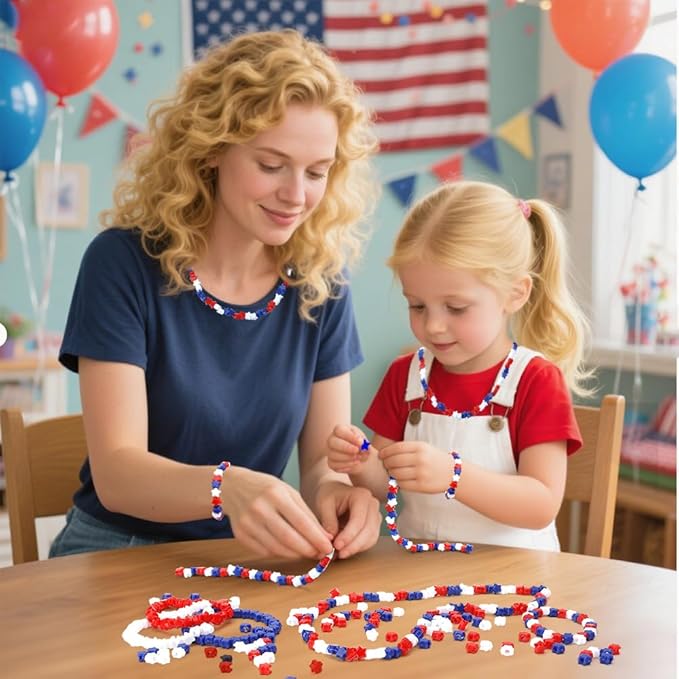 1100PCS Star Beads,Red White and Blue Beads,Patriotic Star Pony Bead Bracelets,4th of July Bead,Independent Day Accessories for Jewelry Making Crafts & Hair Braiding