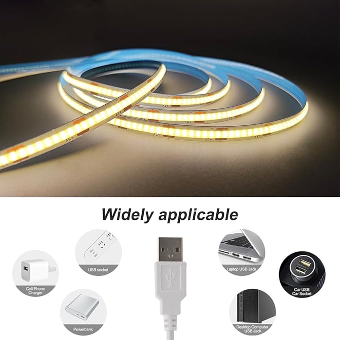 2 Pack Warm LED Strip Lights, 3 Button Switch LED Strip Light with Dimmer, USB Light Strip for Cabinet, Bedroom, TV Backlighting USB LED Strip (3.28FTx2)