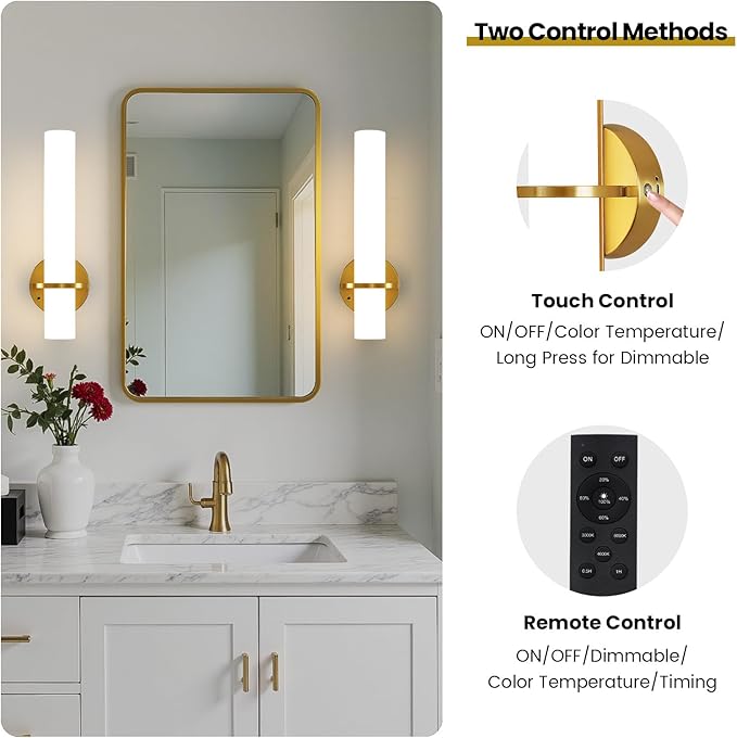 Battery Operated Wall Sconces, 15 Inch Gold Wireless Wall Sconces Set of Two, 10000mAh Rechargeable Sconces with Remote Control, 3000K-6000K Modern LED Dimmable Wall Lights for Bedroom Living Room