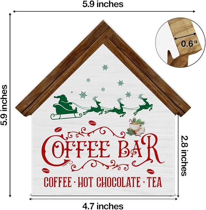 Vintage Christmas Coffee Bar Decor, Kitchen Christmas Decorations, Rustic House Shaped Wooden Sign, Xmas Decor for Farmhouse Home Kitchen