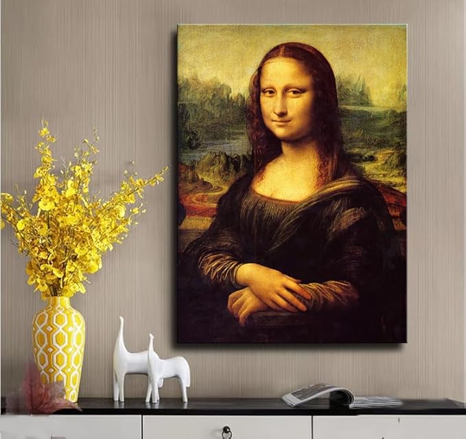 Mona Lisa Canvas Print Wall Art, The World Classic Art Reproductions by Leonardo DaVinci, Stretched Framed Painting Picture Poster Wall Decor for Living Room Bedroom 16x24 inch