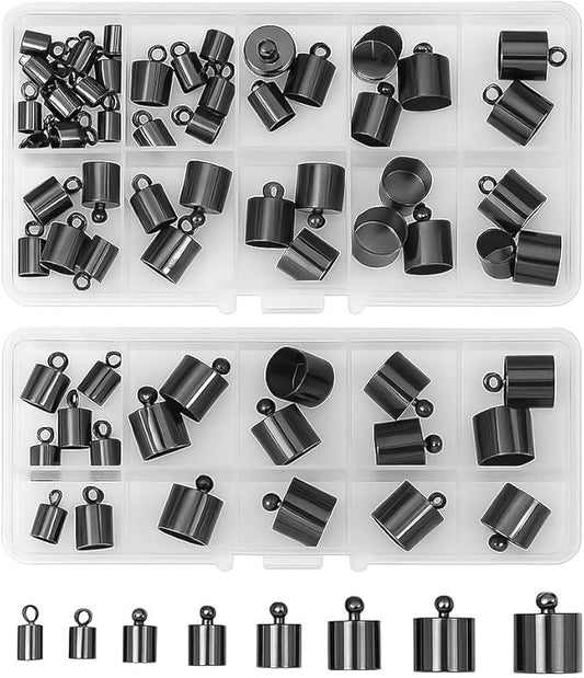Mandala Crafts Gunmetal Leather Cord End Caps for Jewelry Making, Tassel Caps, 4mm to 12mm 160 PCs Cylinder Cord Ends, Kumihimo Supplies and Jewelry Findings