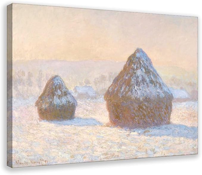 40+ Monet Famous Print Posters Wheatstacks, Snow Effect, Morning by Claude Monet Impressionism Canvas Poster Bedroom Decor Print Sports Landscape Office Room Decor Gift Frame 20×30inch(50×75cm)
