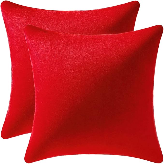 Throw Pillow Covers 20x20 Christmas Red: 2 Pack Cozy Soft Velvet Square Decorative Pillow Cases for Farmhouse Home Decor
