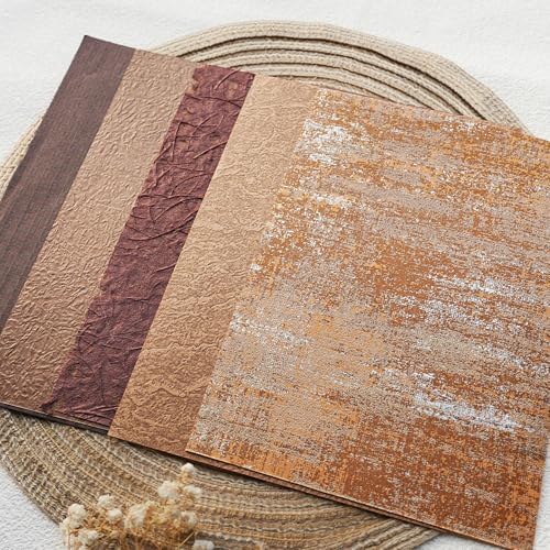 15-Piece Textured Scrapbook Paper & Mesh Fabric Set, Brown A5 Sheets - Image 6