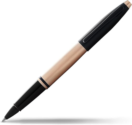 Cross Calais Refillable Rollerball Pen Presented in a Luxury Gift Box - Medium Point, Black Ink, Brushed Rose Gold & Black