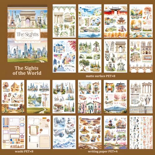 Snycler Scenic Spot Theme Sticker Scrapbooking Supplies for Junk Journal, 20 Sheets PET Stickers - Vintage Journaling Stickers, Ephemera Sticker Book Pre Cut, Junk Journal Supplies, Planner - Image 6