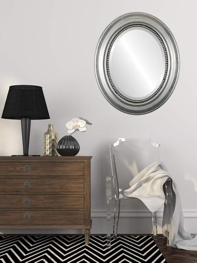 OVALCREST Oval Beveled Wall Mirror for Home Decor - Heritage Style - Silver Leaf with Black Antique - 25x35 Outside Dimensions