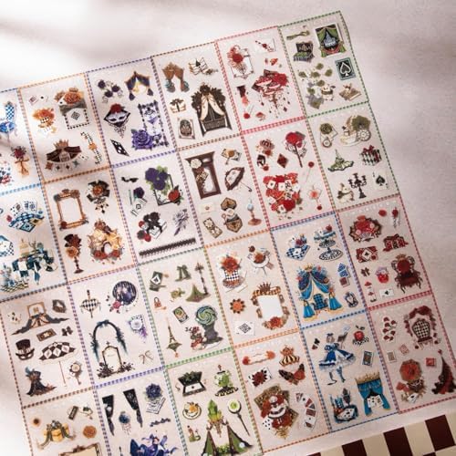 450+ Scrapbook Stickers for Scrapbooking Supplies, 50 Sheets Vintage Alice Journal Sticker Book for Journaling, Junk Journal Supplies, Planner, Album Craft, PET Waterproof for Girls Gift - Image 3
