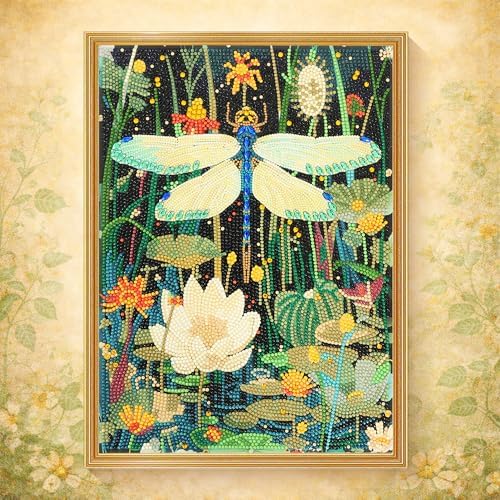 DIAMONDOUBLE Spring Summer Diamond Art Kits for Adults, 12x16 5D Full Drill Diamond Painting on Velvet Canvas, Dragonfly Design with Mixed Acrylic & Special Shape Diamonds, DIY Paint by Diamonds by Diamondouble