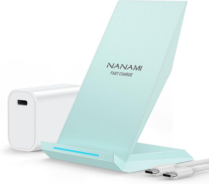 NANAMI Fast Wireless Charger, Qi Certified Charging Stand[with 20W PD Charger] Compatible iPhone 17/16/15/14/13/12/12, Desktop Charger Stand for Samsung Galaxy S25/S25+/S25 Ultra/S24/S23/S22/S21/S20