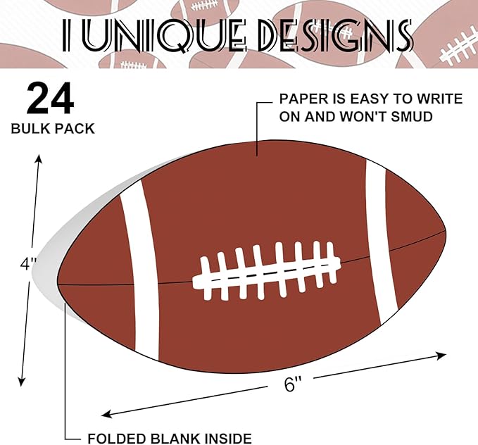 Whaline 24 Pcs Football Shaped Thank You Cards Greeting Cards with Envelopes Stickers Brown Rugby Blank Note Card for Football Season Sports Games Baby Shower Birthday Party, 4 x 6 Inch