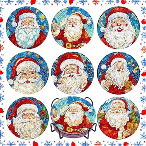 DOTSOPS 8 Pcs Diamond Art Coasters with Holder for Adults Beginners Diamond Craft for Christmas Birthday Gifts (Santa Claus) by DOTSOPS