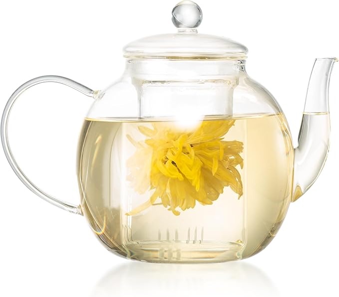 1530 ml/52 oz Large Glass Teapot with Removable Infuser, Clear Tea Kettle Stovetop Safe for Loose Leaf and Blooming Tea, Tea Lover's Choice,Gifts for Christmas