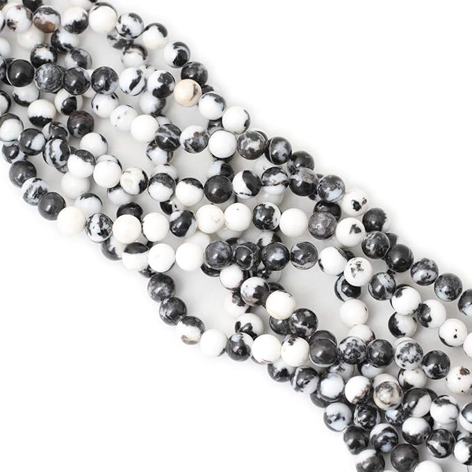 45PCS 8mm Natural Black White Zebra Jasper Gemstone Round Loose Beads Crystal Energy Stone for DIY Jewelry Making 1 Strand 15"