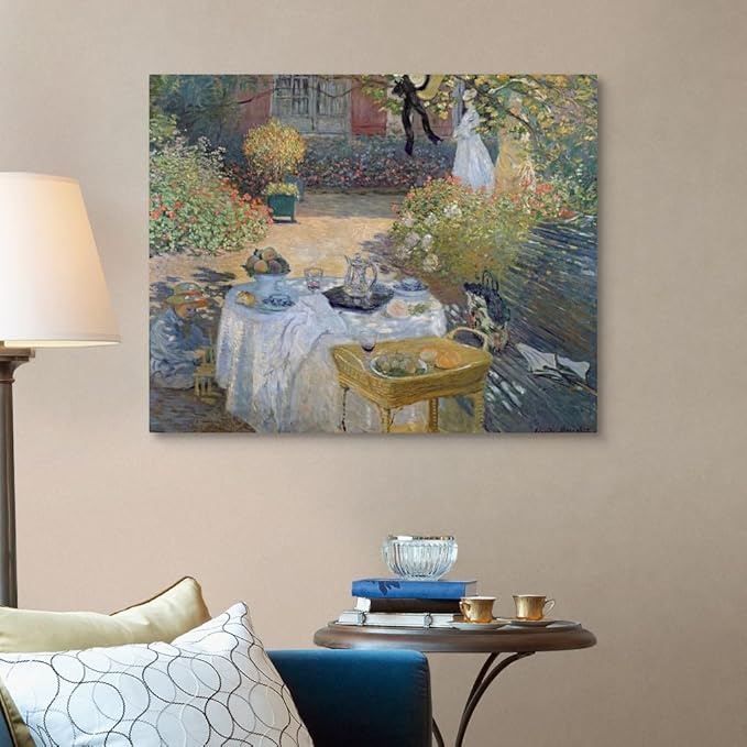 CANVAS ON DEMAND The Luncheon Monet's Garden At Argenteuil, C,1873 Canvas Wall Art Print by Claude Monet, Impressionism, Traditional, Home Decor, Woman Floral, Artwork,40" x32in