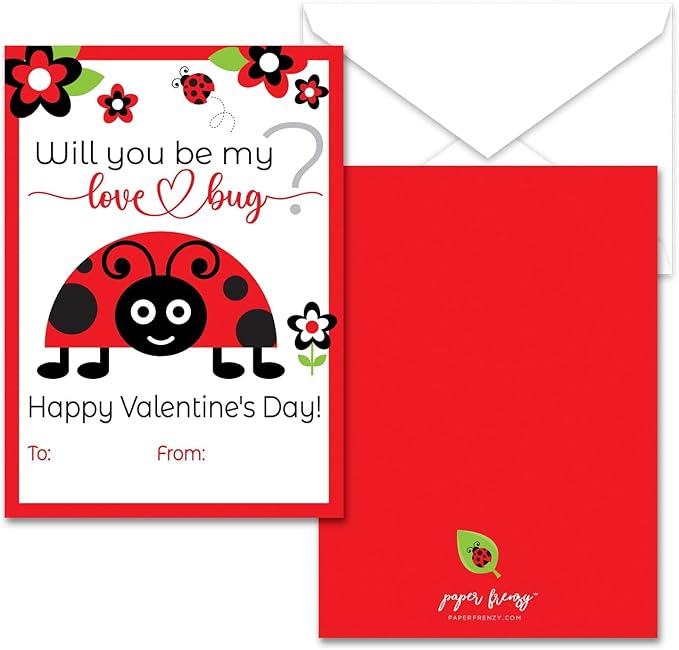 Paper Frenzy Love Bug Themed Valentines - 25 pack WITH ENVELOPES