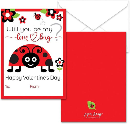 Paper Frenzy Love Bug Themed Valentines - 25 pack WITH ENVELOPES