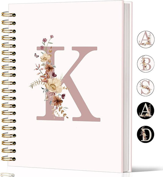 Lacama Pink Wildflower Initial Letter K Notebook Journal, Aesthetic Personalized Spiral Notebook, Customized Monogrammed Gifts, Birthday Gifts for Women, School Supplies， Office Supplies 5.5x8.3
